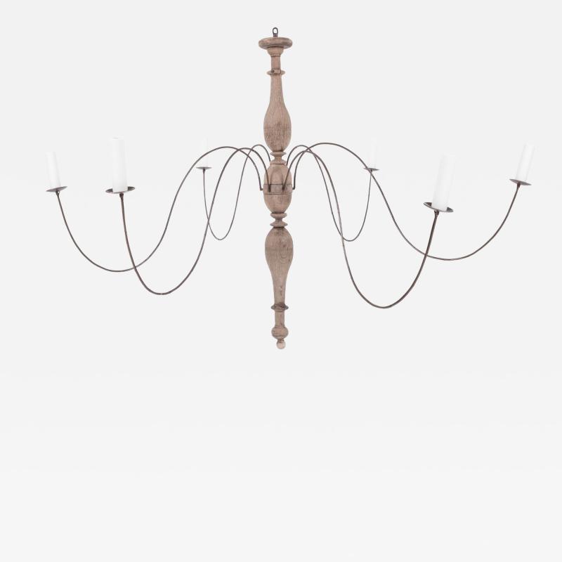 Bleached Wood and Iron Chandelier