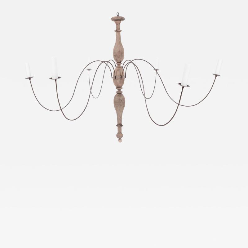 Bleached Wood and Iron Chandelier