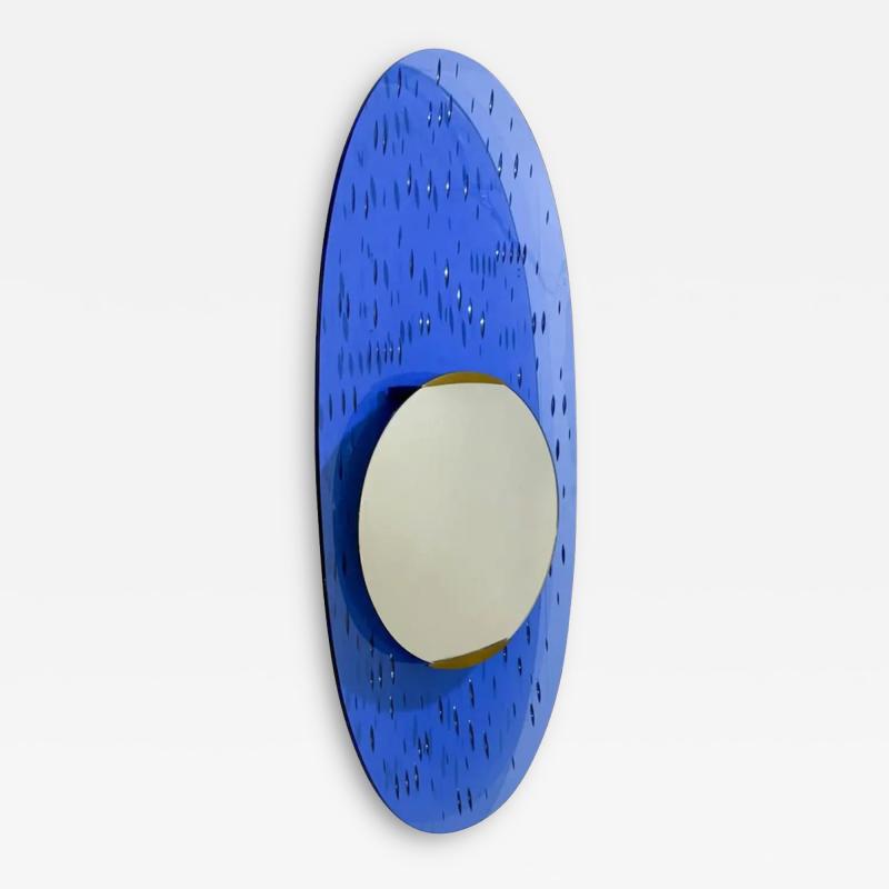 Blue Glass Mirror by Ettore Sottsass for Santambrogio de Berti Italy 1950s