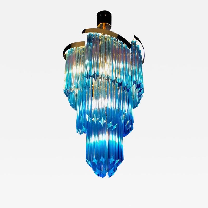 Blue Heavenly Murano Prism Chandelier with Golden Frame circa 2000