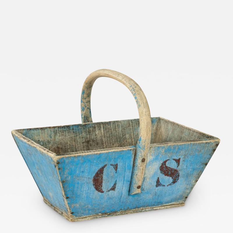 Blue Painted Wooden Swedish Basket