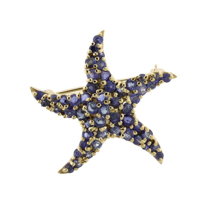 Blue Sapphire Starfish Brooch