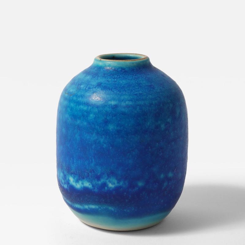 Blue Stoneware Kugelvase by Ejnar Paulsen Denmark c 1970