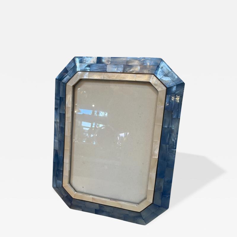 Blue and Ivory Mother of Pearl Mosaic Picture Frame