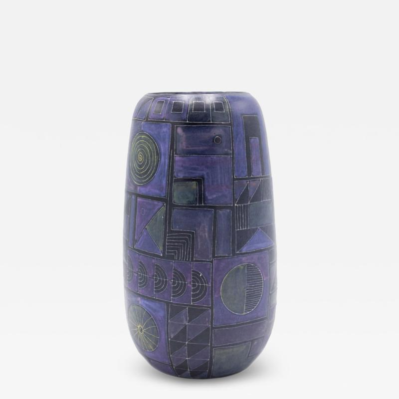 Blue and Purple Geometric Design Ceramic Vase