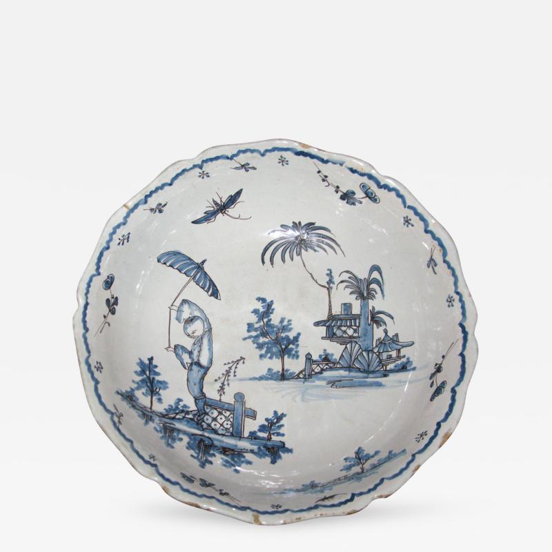 Blue and White Bowl with Chinoiserie Landscape