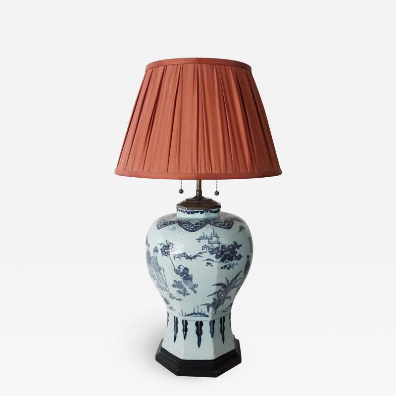 Blue and White Delft Chinoiserie Baluster Vase Table Lamp