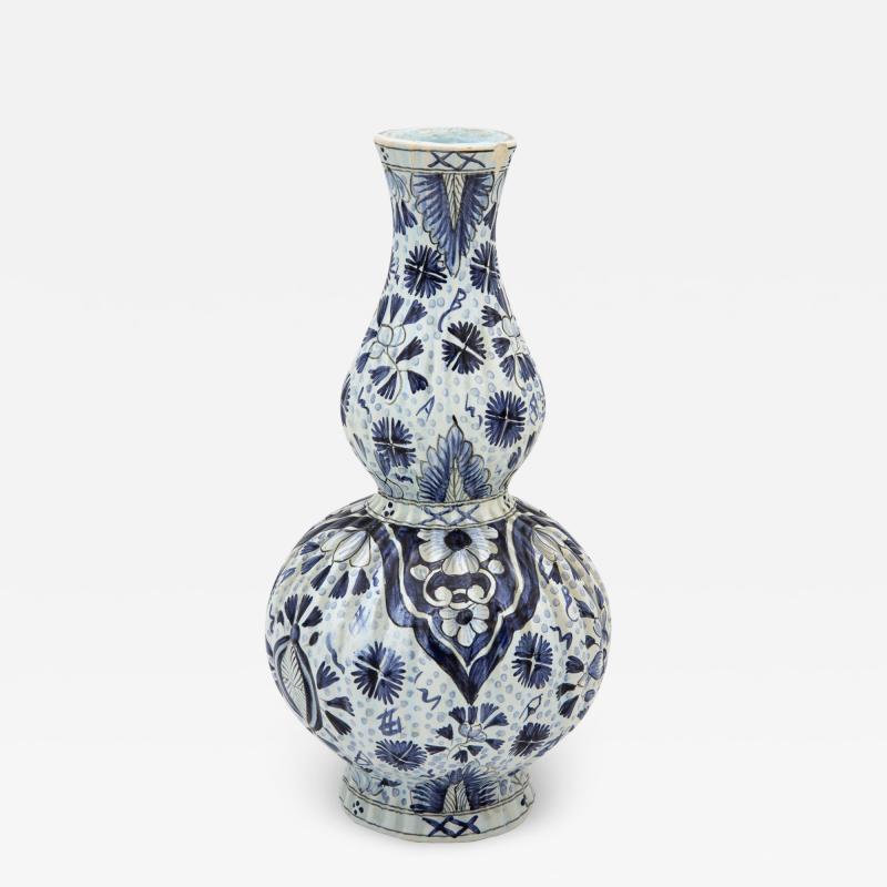 Blue and White Floral Vase Fluted Neck