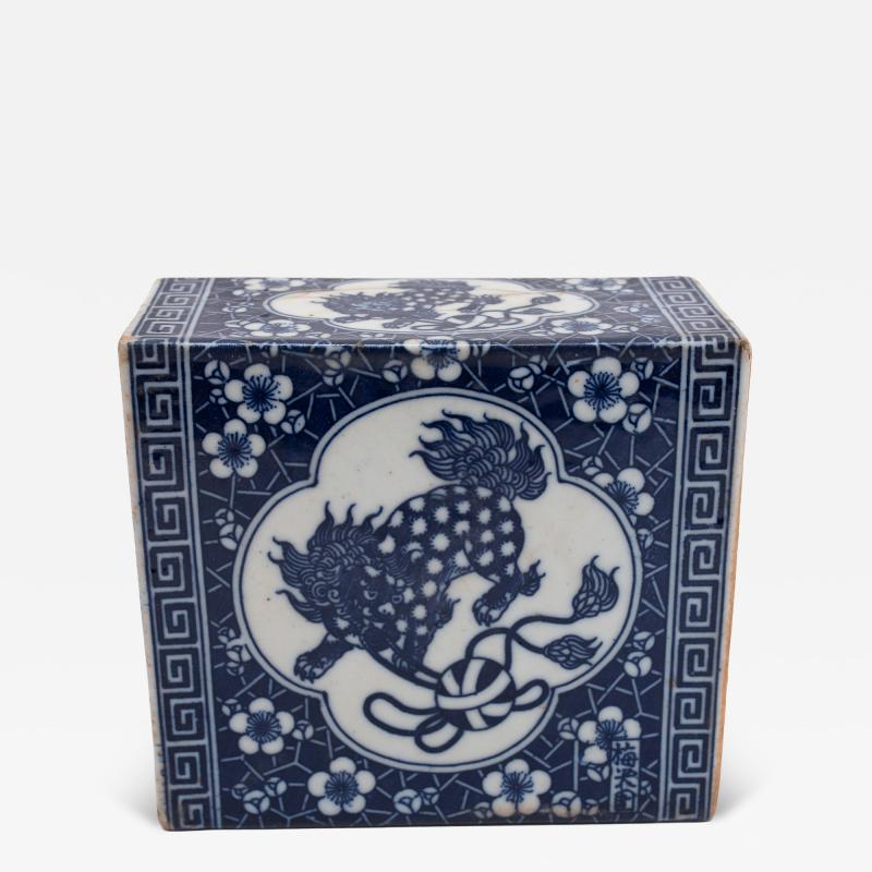 Blue and White Fu Lion Headrest