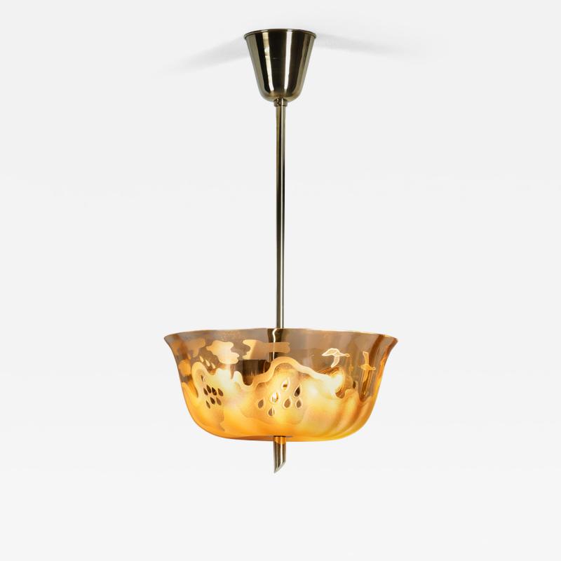 Bo Notini Amber Glass Hanging Lamp by Bo Notini for Gl ssner Co Sweden 1940s