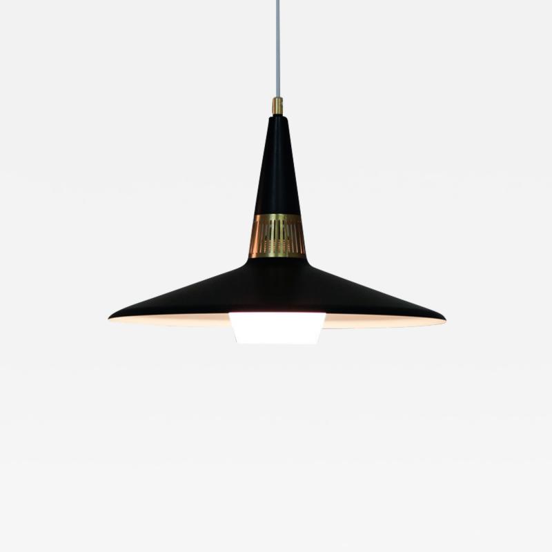 Bo R man Swedish Midcentury Pendant in Metal Brass and Opaline Glass by Bo R man ASEA