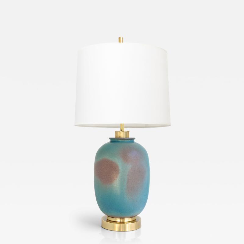 Bo Scullman BO SCHULMAN CERAMIC LAMP WITH MUTED TURQUOISE AND VIOLET GLAZES