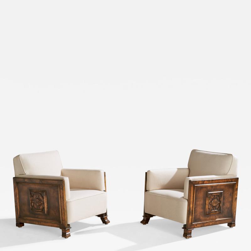 Bodafors Lounge Chairs with Birch and Fabric Sweden 1930s