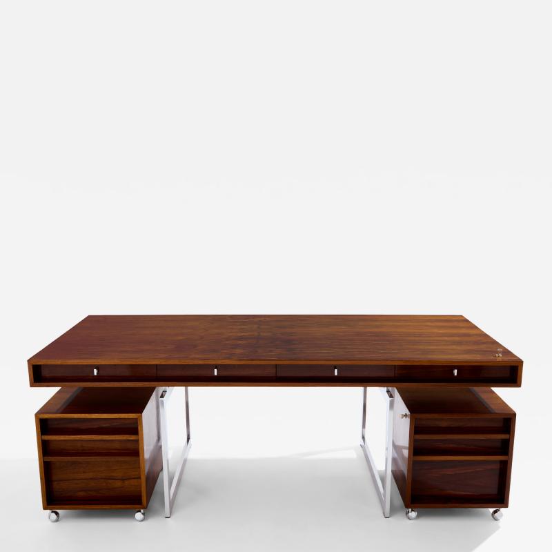 Bodil Kjaer Bodil Kjaer rosewood chrome desk with cabinets Denmark 1960s
