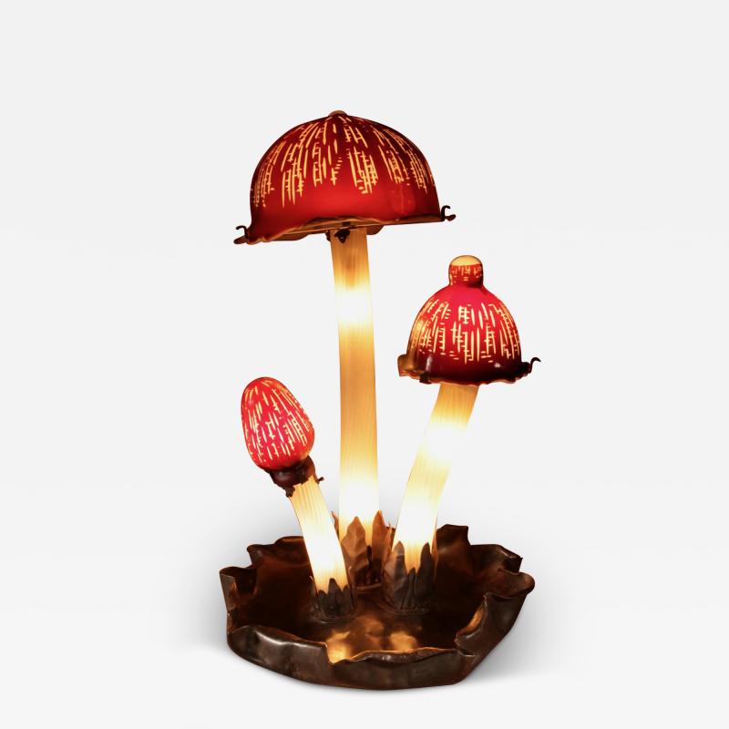 Bohemian Impressive Large Glass Mushroom Lamp circa 1960 80