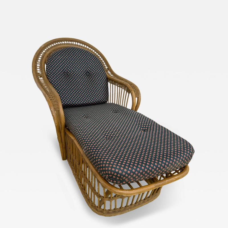 Boho Chic Bamboo and Wicker Cushioned Chaise Lounge