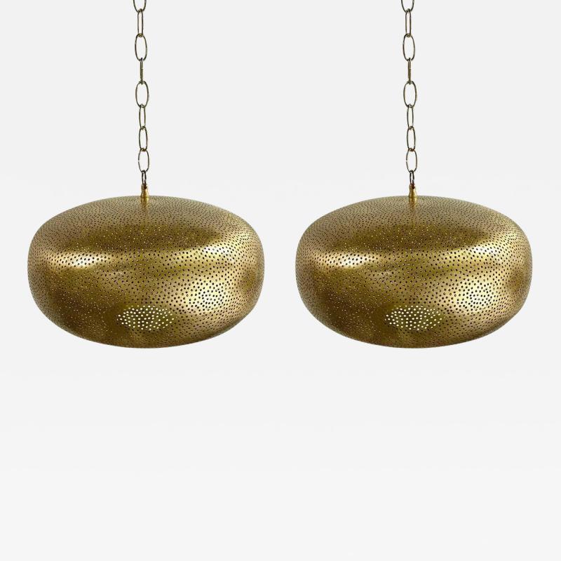 Boho Chic Style Oval Brass Pendant or Lantern a Pair