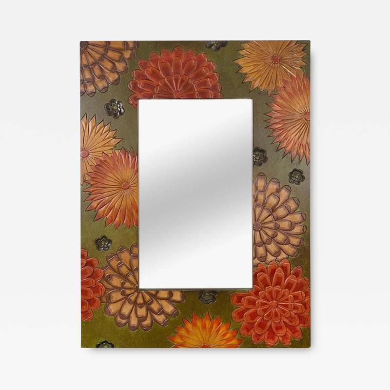 Boho Chic Sunflowers Design Wall or Vanity Mirror with Wooden Carved Frame