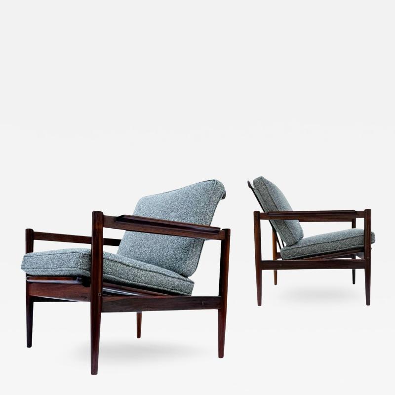 Borge Jensen Pair of Mid Century Danish Modern Rosewood Lounge Chairs by Borge Jensen in Gray