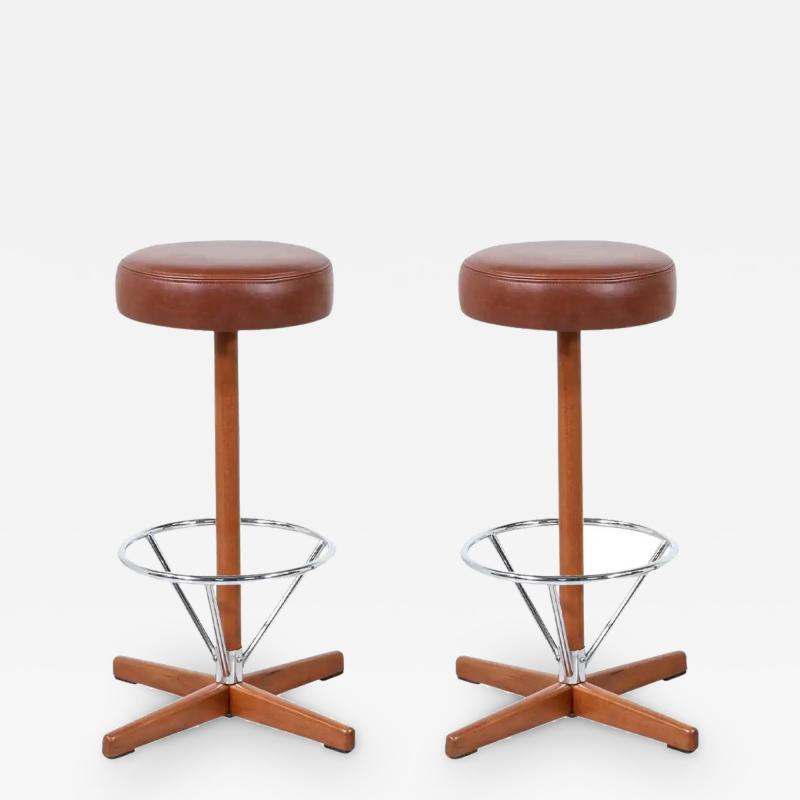 Borje Johanson Teak Chrome Swivel Bar Stools for Johanson Design