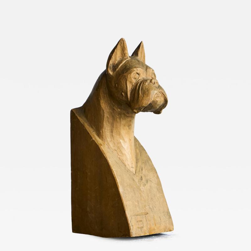 Boxer Sculpture or Bookend in Solid Carved Wood Mid 20th Century