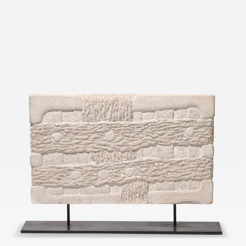 Bradford Graves Modernist Limestone Sculpture on Iron Base entitled Flood by Bradford Graves