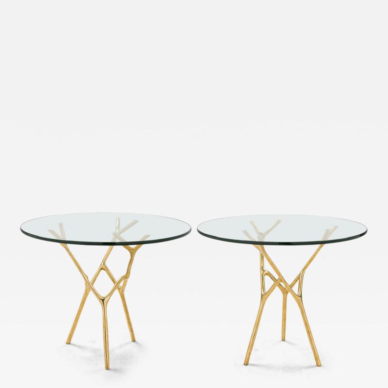 Branco Modern Polished Bronze and Glass Branch Form End Side Table
