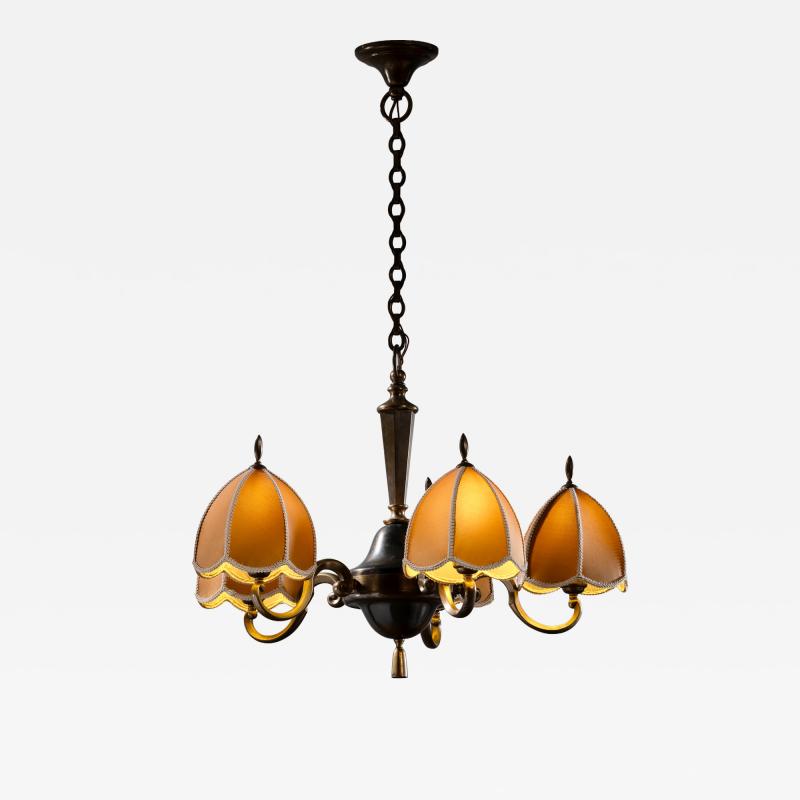 Brass 5 arm chandelier