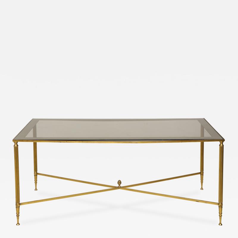 Brass Cocktail Table Smoked Glass Top on Stretchers Base