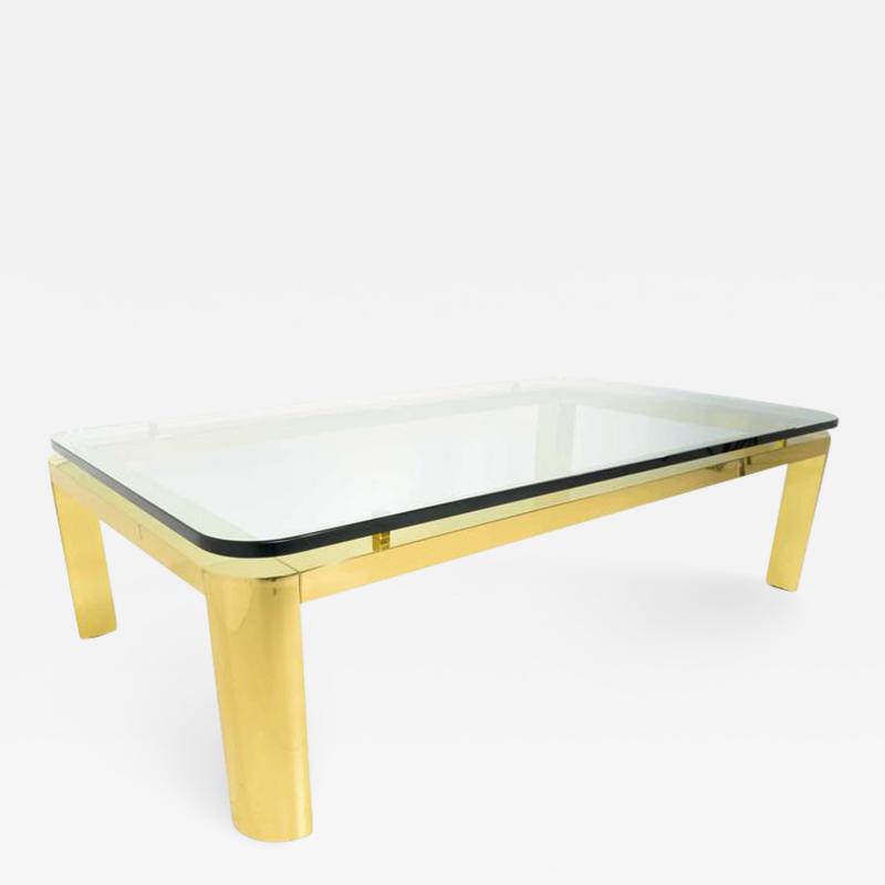 Brass Finish Base Coffee Table with Thick Glass Top Karl Springer Style