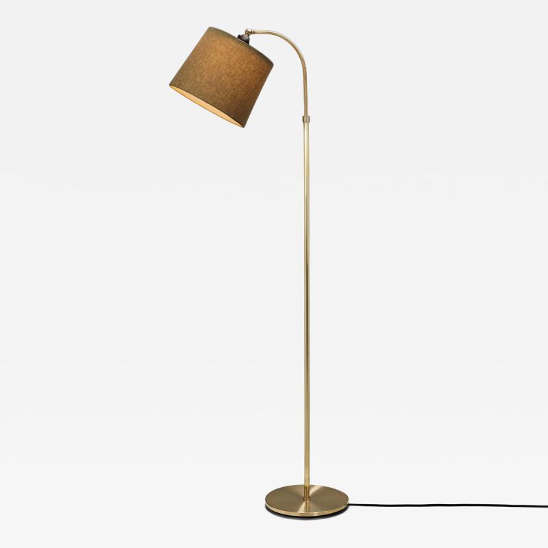 Brass Floor Lamp with Curved Neck Europe Mid 20th Century