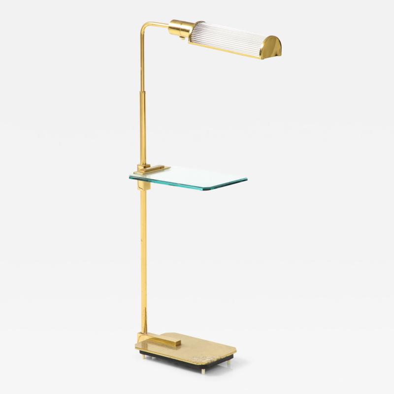 Brass Floor Lamp with Glass Shade and Glass Shelf