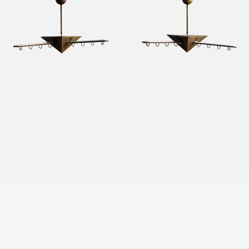 Brass Geometric Pendant Lights Europe Late 1980s