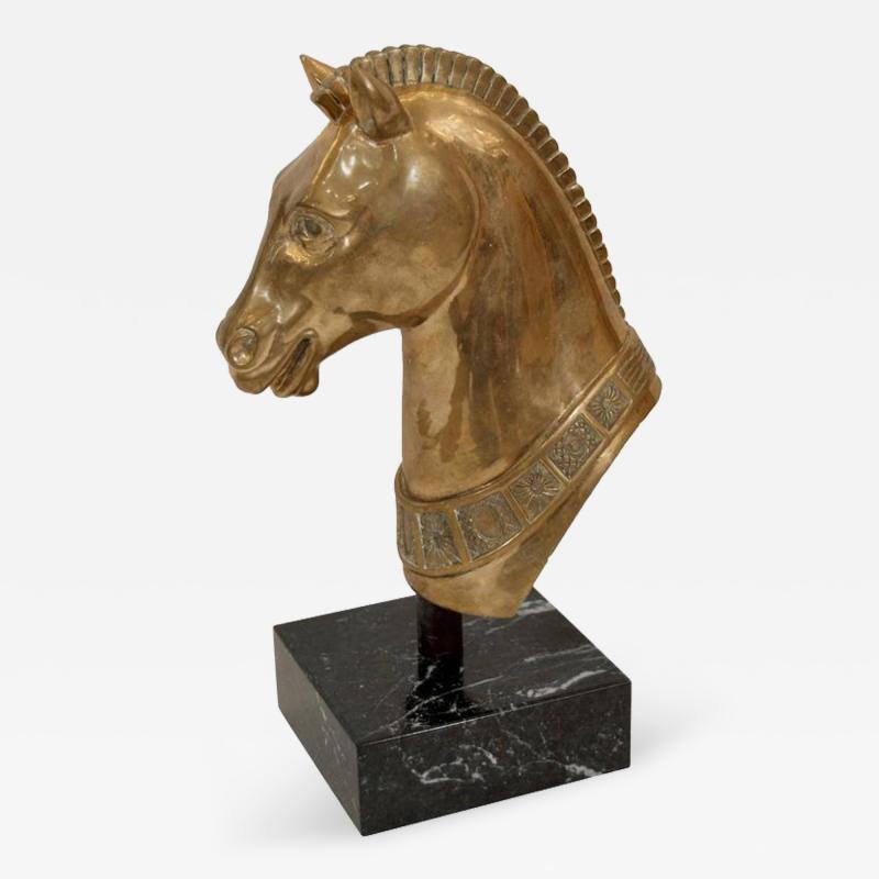 Brass Horse Head Sculpture on Marble Base