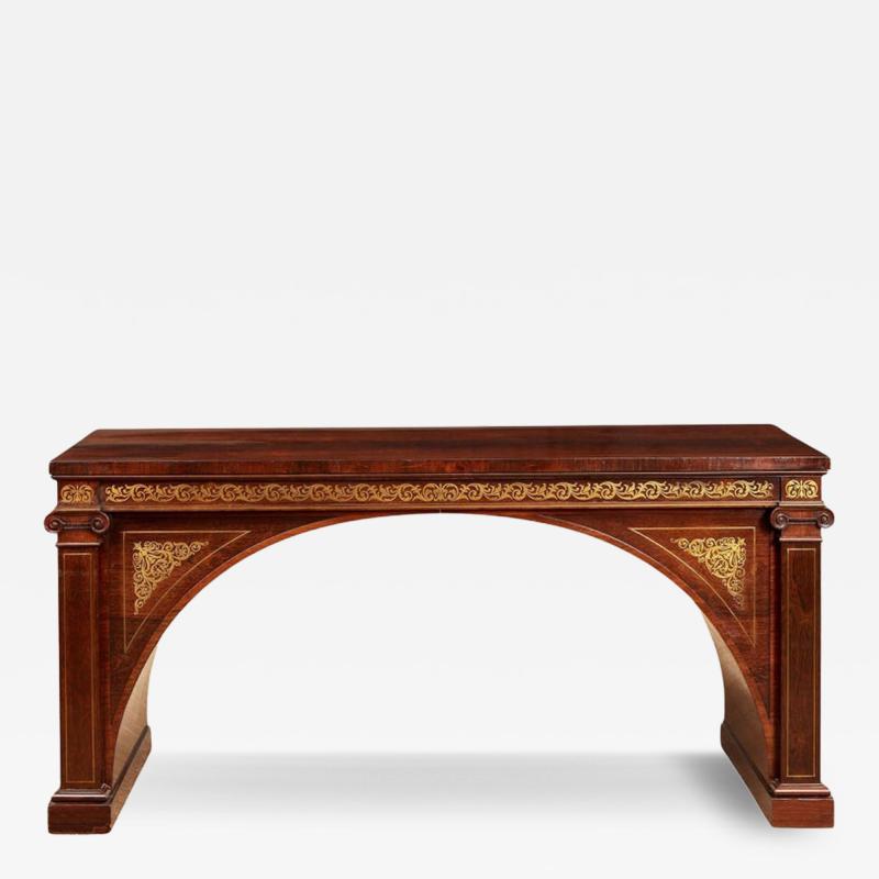 Brass Inlaid Arched Rosewood Console Table