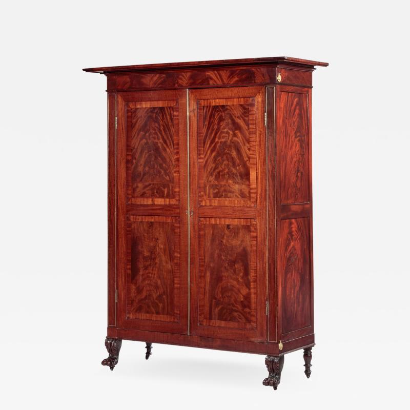 Brass Inlaid Carved Mahogany Armoire