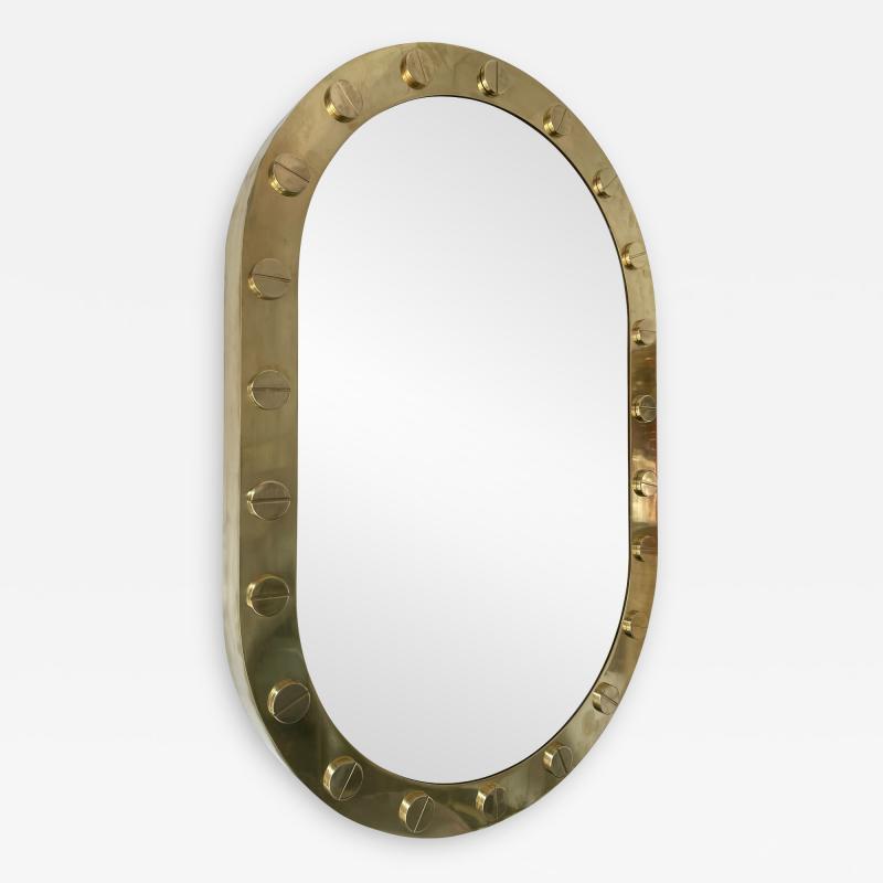 Brass Mirror Screw Decor Italy 1990s