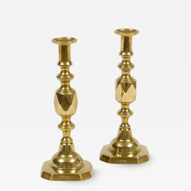 Brass Queen of Diamonds Candlesticks A Pair