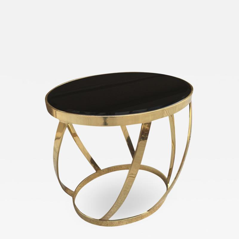 Brass Side Table with Smoked Glass Top by Karl Springer