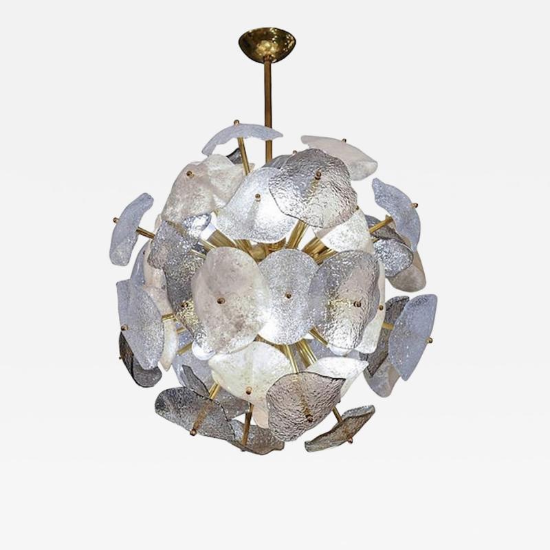 Brass Sphere with Murano Glass Leaves Chandelier