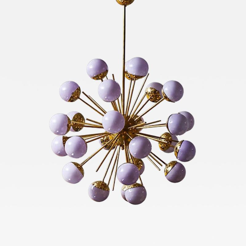 Brass Sputnik Chandelier with Lilac Glass Globes