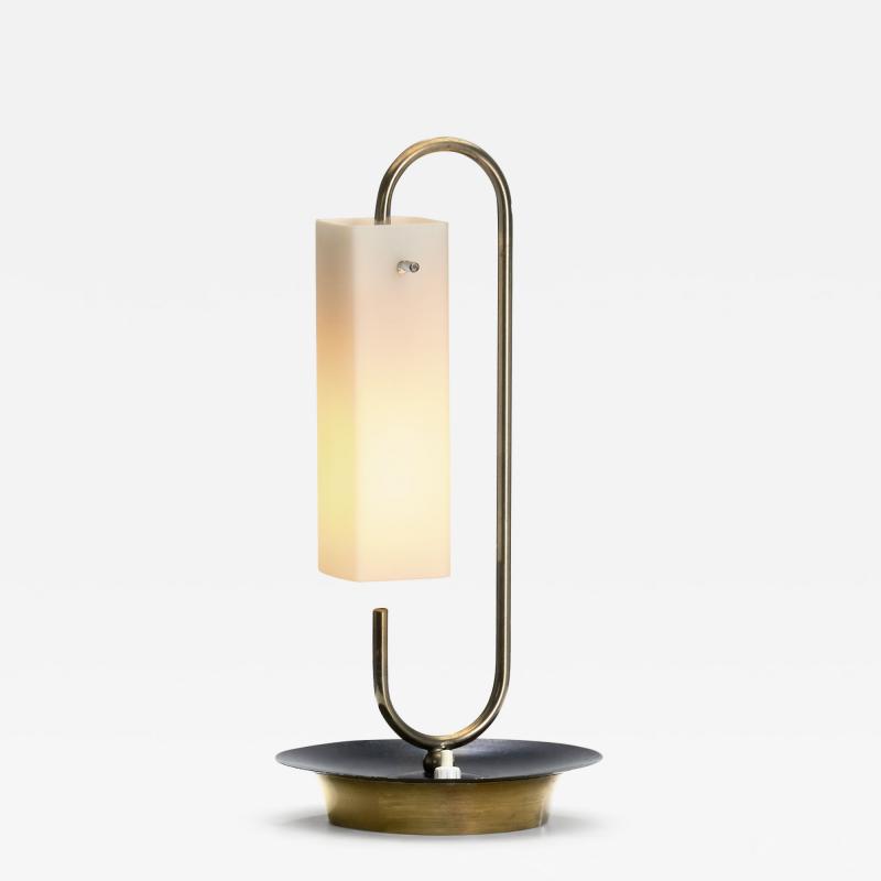 Brass Table Lamp with Opal Glass Shade Europe 20th Century