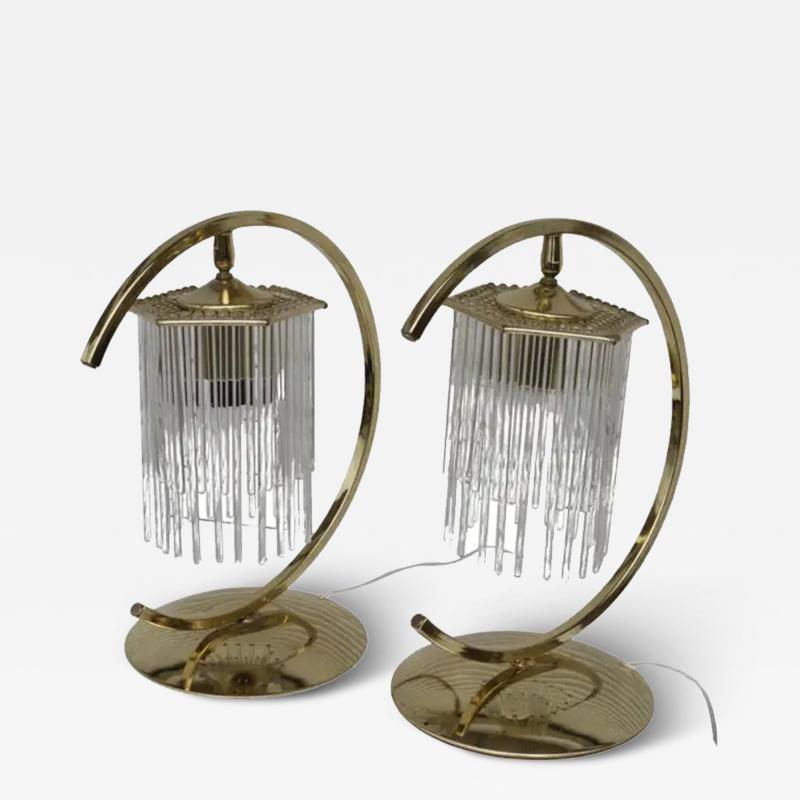 Brass Table Lamps with Cascading Glass Rods by Gaetano Sciolari