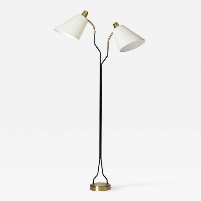 Brass and Black Midcentury Two Arm Floor Lamp