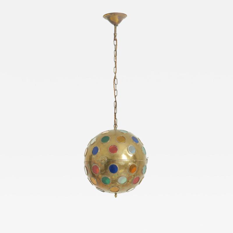 Brass and Coloured Glass Ceiling Light