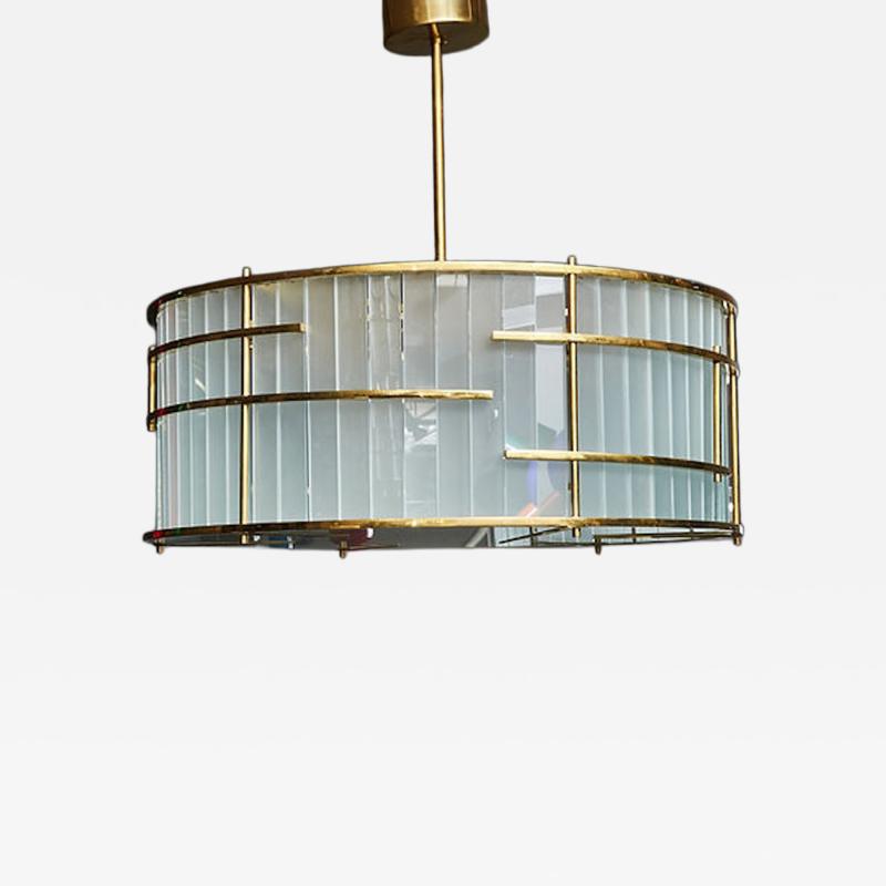 Brass and Frosted Murano Glass Round Candlestick
