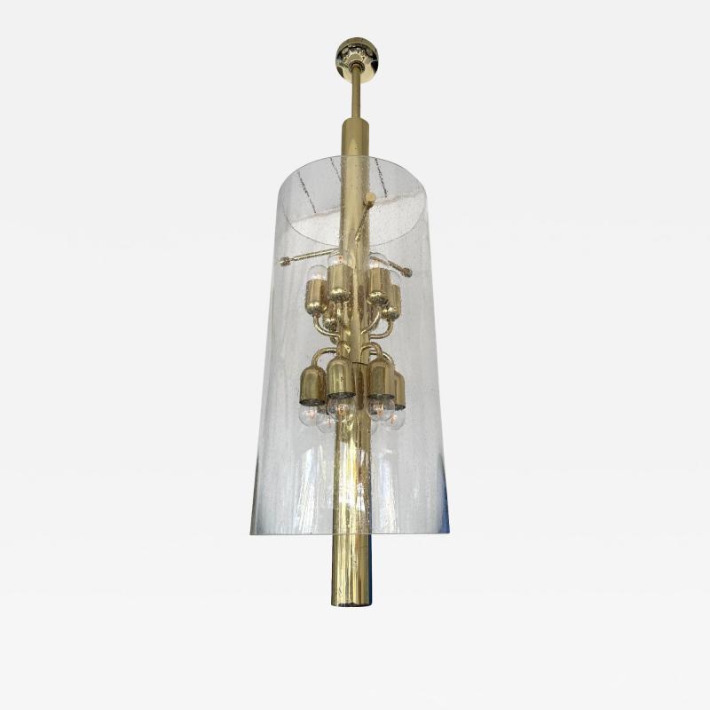 Brass and Glass Tube Chandelier Italy 1970s