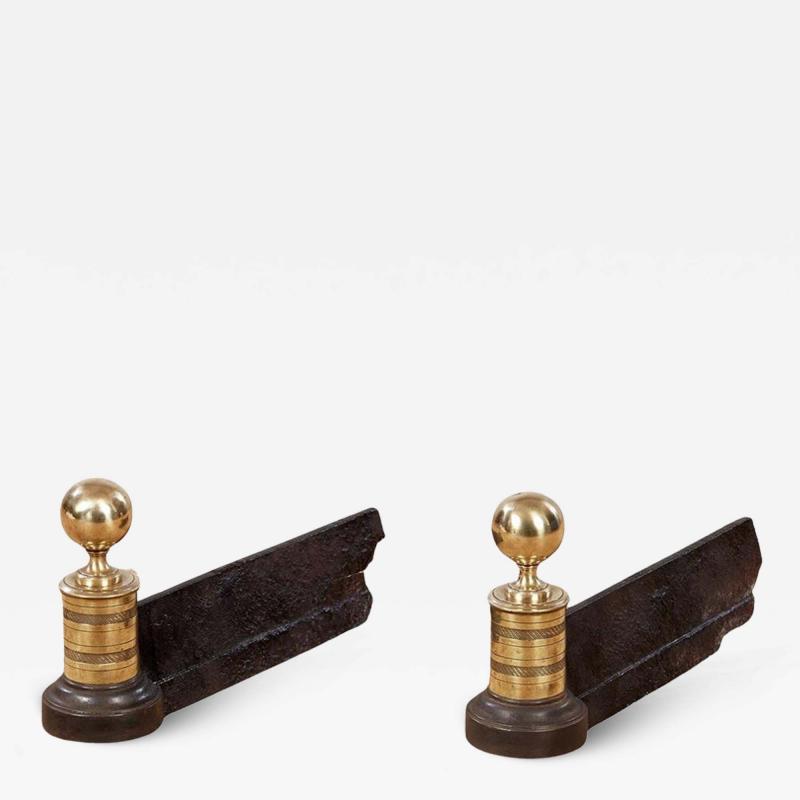 Brass and Iron Engine Turned Andirons