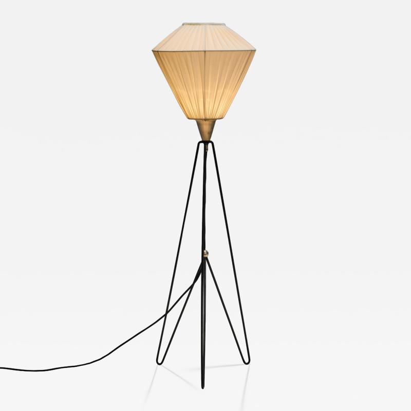 Brass and Lacquered Metal Tripod Floor Lamp by EWJ Attr Sweden ca 1950s