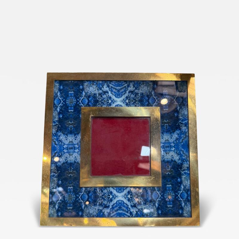 Brass and Lapis Style Stone Picture Frame 1970s